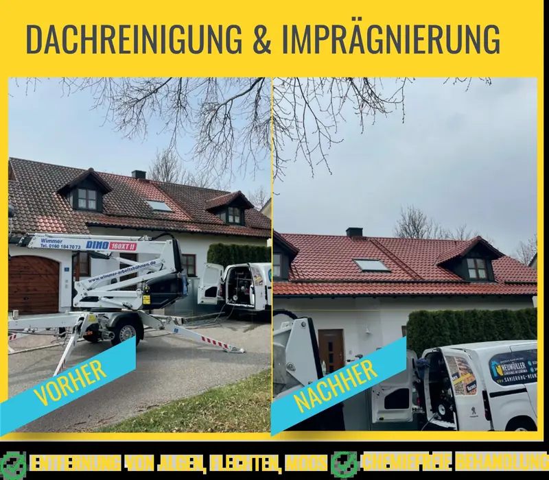 Vorher-Nachher-Vergleich einer Dachreinigung mit Imprägnierung