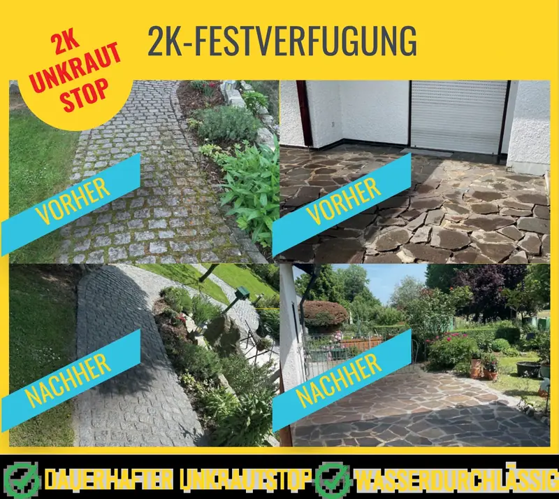 Pflasterfugen vor und nach der 2K-Festverfugung