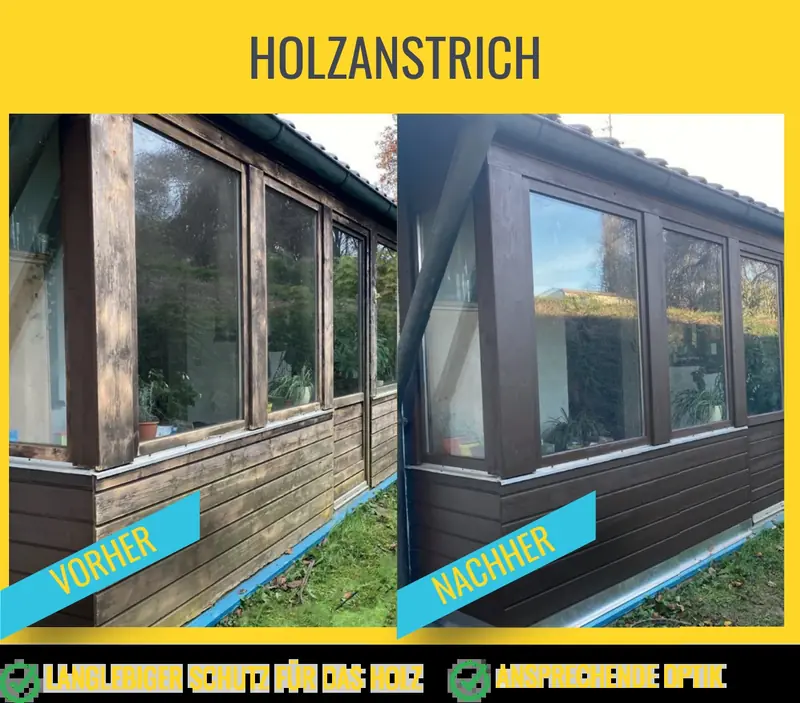 Holz-Wintergarten vor und nach dem Schutzanstrich
