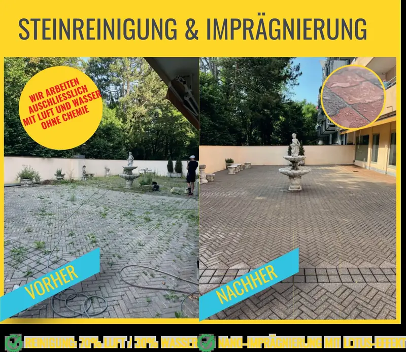Terrasse vor und nach der Steinreinigung